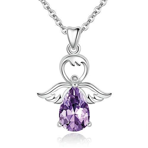 Collier en argent sterling 925 véritable avec chaîne maillons et pendentif violet femme