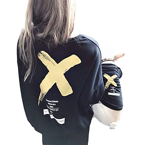 ペット服 ドッグウェア 飼い主とお揃い ペット用パーカー 「×(バツ)」 犬服 小型犬 中型犬 大型犬 アウター お揃いパーカー可愛い おしゃれ(ペット用 4XL, ブラック)