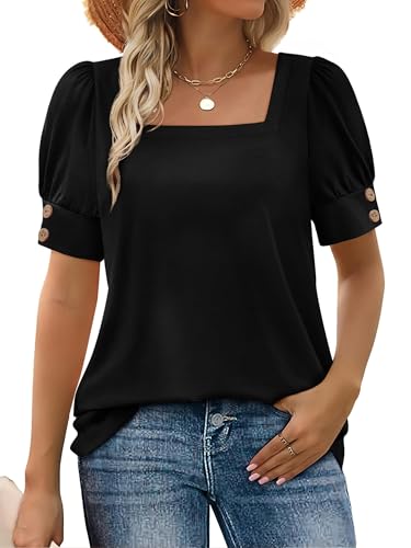 WIHOLL Womens Tops Summer Short Sleeve Shirts Square Neck Spring Outfits 2026 Fashion Clothing Blouses