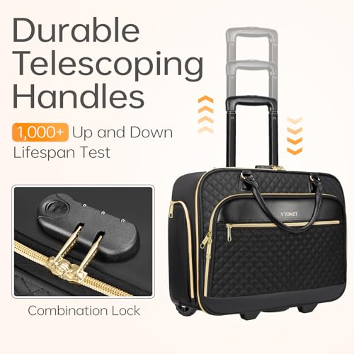 Ytonet Rolling Briefcase for Women, 17.3 Inch Rolling Laptop Bag with Lock, Water Rresistant Wheeled Computer Bag with Insulated Pocket2