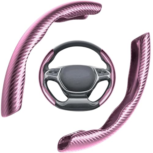 LNGJIN Coprivolante Auto,2 Pezzi Copri Volante Universale Auto,36-40cm Fibra Carbonio Antiscivolo Ultraleggero,Confortevole Coprivolante Segmentato Carbonio,per la Maggior parte delle Auto(rosa)