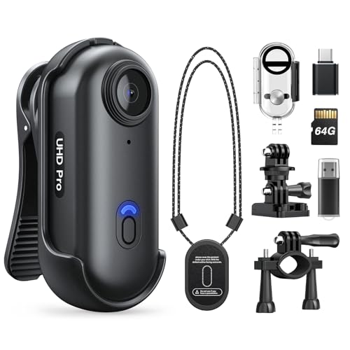 Losfom Z10 4K Action Camera 128GB Wearable Sports Camera with Waterproof Case Magnetic Clip and Quick-Mount Accessories Small Body Cam for Cycling Diving Travel (No WiFi No Bluetooth