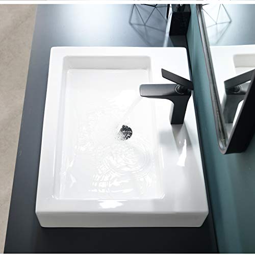 VALISY 25”x19” Inch Modern Above Counter Porcelain Ceramic White Rectangle Bathroom Vessel Sink, Vanity Lavatory Bath Countertop Art Basin Sinks with Single Faucet Hole