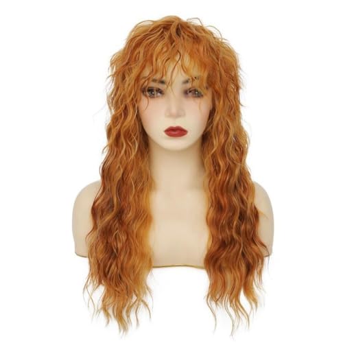 Perruque rousse longue ondulée thermorésistante au volume moelleux