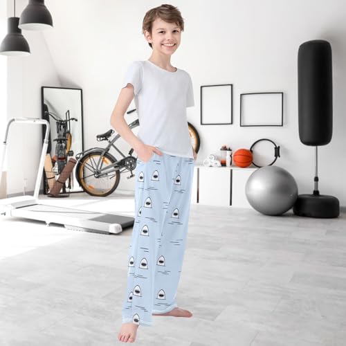 Boy's Pants Happy White Sharks Big Mouth Jogger Pants Elastic Waist Long Bottoms Trousers with Pockets 6-14 Years 6