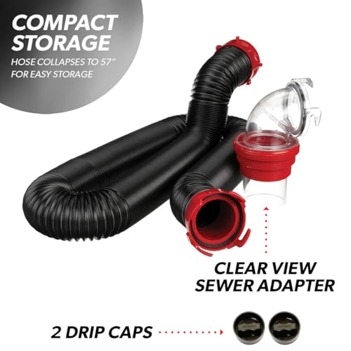 Valterra 15-Foot Dominator RV Sewer Hose Kit, Universal Sewer Hose for RV Camper, Includes 15-Foot Hose with Rotating Fittings, 90 Degree ClearView Sewer Adapter, and 2 Drip Caps by Valterra - Image 7