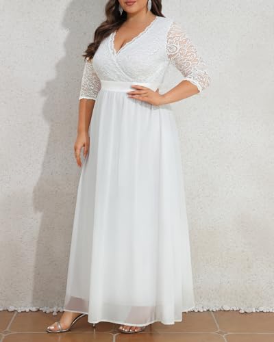 Pinup Fashion Plus Size Wedding Dress Bride Women White Wrap Maxi Lace Chiffon Long Bridal Shower Reception Prom Photoshoot Gowns thumb #2