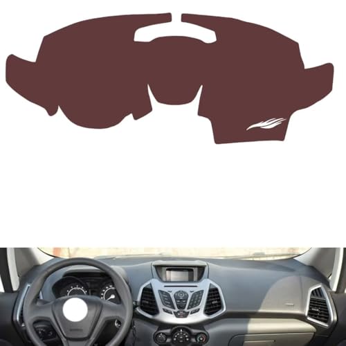 Anti-Slip Sun-Proof Dashboard Cover Compatible with Ford Ecosport （No Navigation） 2013-2017, Premium Leather (Brown)