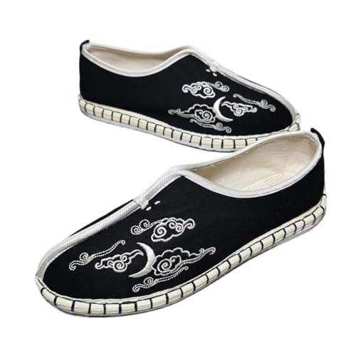 SXTYYH Kinesiska Traditionella Kung Fu Skor Etnisk Stil Tai Chi Kampsportsskor Lättviktiga Handgjorda Broderade Casual Tygskor for Daglig Träning(Black,42EU)
