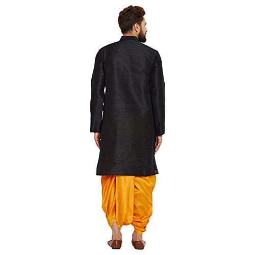 Image of SOJANYA (Since 1958 Men's Off-White and Gold Dupion Silk Dhoti Kurta Set