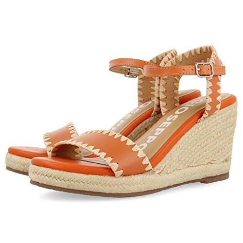 GIOSEPPO Sandalias de Piel Color Naranja con Pespuntes y cuña de Yute para Mujer neiva