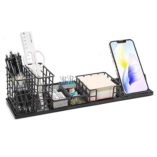 Cinnani Organisateur de bureau avec porte-stylo, support de téléphone, plateau de notes autocollantes, accessoires de bureau, organisateur de bureau pour la maison/bureau