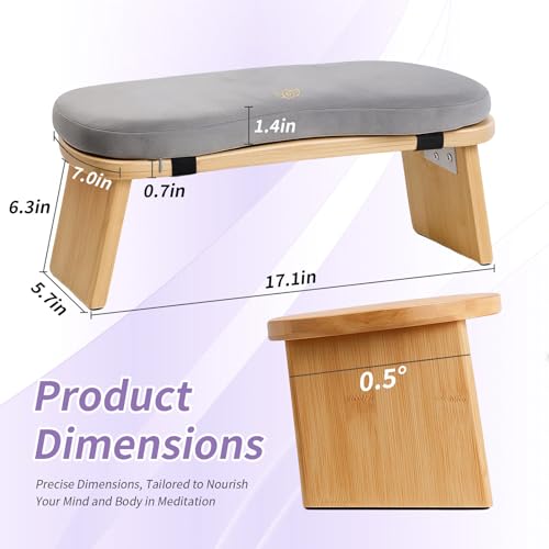 Bamboo Meditation Bench, Folding Meditation Stool with Velvet Cushion & Carry Bag, Seiza Prayer Stool, Kneeling Meditation Bench for Yoga, Mindfulness & Zen Practice - Image 3