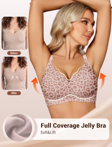 Image of Avidlove Jelly Bras for Women No Underwire Seamless Bralettes Wireless Push Up Scalloped Full Coverage Sports Everyday Bra