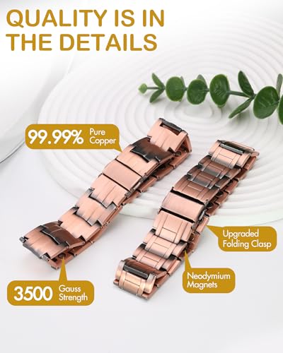 Image of Feraco Copper Magnetic Bracelets for Men,Pure Copper Jewelry Gift | 3X Strength Neodymium 57 Magnets,Powerful 3500 Gauss,Adjustable Length