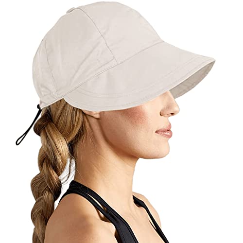 Womens Wide Visor Brim Sun Hat Quick Dry Sun Protection Visor Cap Summer Travel Baseball Hat Golf Outdoor Teens (S/M) Ivory #TOP5