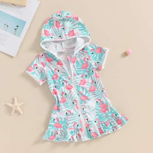 Baby Girl Swimsuit Cover Up Hooded Zip Up Beach Bathing Suit Towel Coverup Toddler Pool Robe Dress Swimwear2