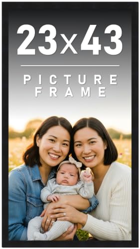 23x43 Frame Black Picture Frame - Complete Modern Photo Frame Includes UV Acrylic Shatter Guard Front, Acid Free Foam Backing Board, Hanging Hardware Wood Wall Frames for Family Photos - no Mat