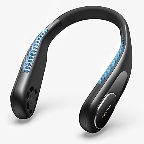 SWEETFULL Portable Neck Fan, Personal Fan Bladeless Fan 4000mAh Hands-Free USB Rechargeable Battery Operated Cooling Hanging Fan,Quiet Neck Cooler for Women Men Office 3 Speeds（BLACK）