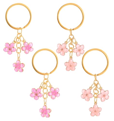 4 Stück Süß Bag Charms, Schlüsselanhänger Blumen für Mädchen Damen mit Schönen Blumen-Motiven aus Hochwertiger Legierung und Abgerundeten Kanten, Elegantes Accessoire für Schlüssel Taschen