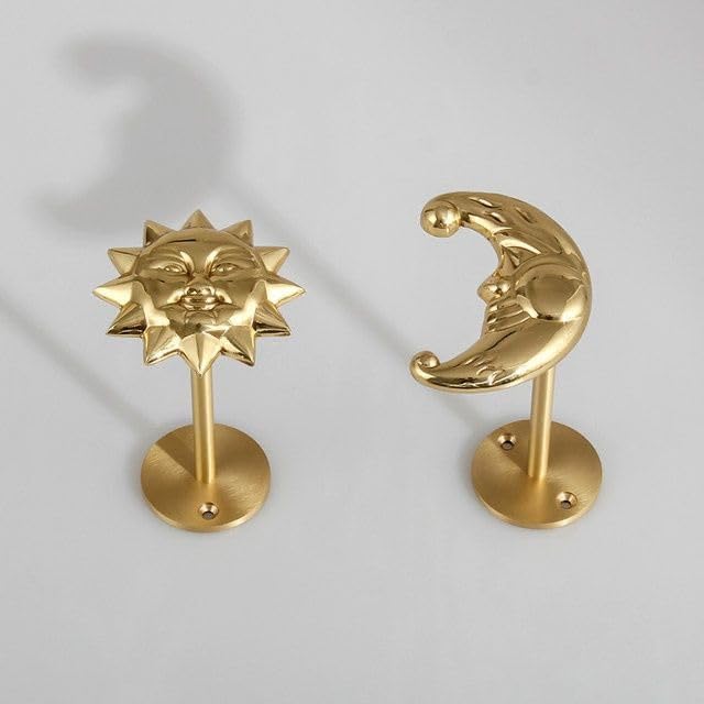 French Curtain Hook Brass Moon Curtain Hook Light Luxury Sun Curtain Block European Golden Art Wall Hook Wall Hook - (Color: Single Right)