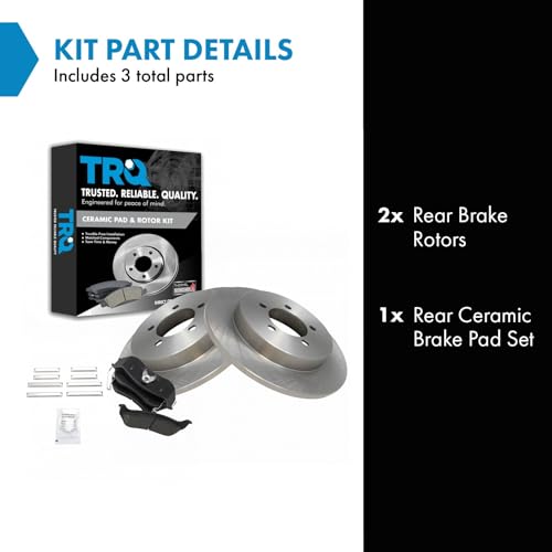 Image of TRQ Rear Brake Pad and Rotor Set Ceramic Rotors | For 2006-2010 Ford Explorer 2007-2010 Explorer Sport Trac Mercury Mountaineer