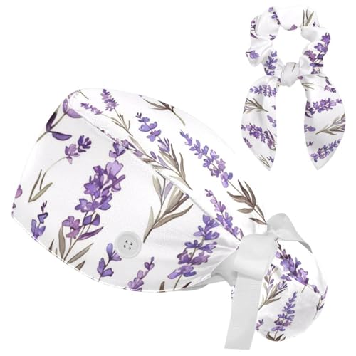 IROLSKDNFH Women’s Working Cap with Button and Ribbon Tie, Long Hair with Hair Band Cute Lavender Purple Pattern