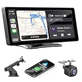 KMUTZY Wireless Tragbares Carplay Display für A-pple Carplay & Android Auto, Navigationsgeräte für Auto mit Rückfahrkamera, Bluetooth, Mirror Link, Voice Control, FM, AUX (10.26’’)