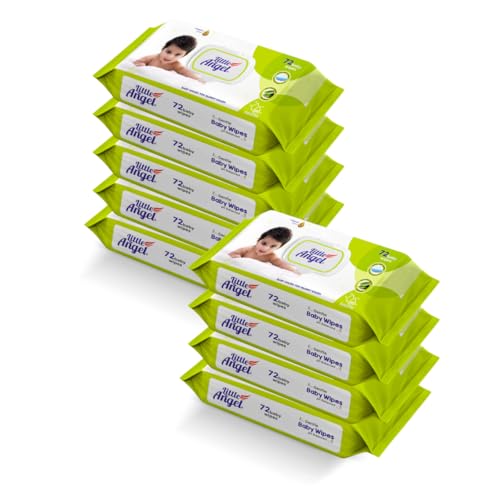 Image of Little Angel Super Soft Cleansing Baby Wipes Lid Pack, 648 Count, Enriched with Aloe vera & Vitamin E, pH balanced, Dermatologically Tested & Alcohol-free, Pack of 27,72 count /pack