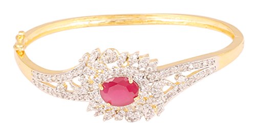 Touchstone Indian Bollywood Fine Filigree Trendy Designer Jewelry Bracelet Beautifully Embedded With Cubic Zirconia And Oval Shape Faux Ruby For Women In Gold And Silver Tones #TOP30
