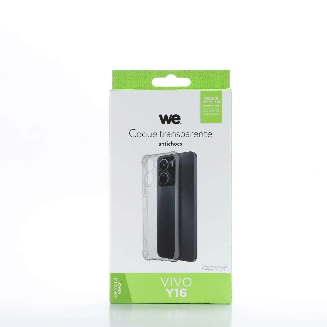 WE Vivo Y16 - Custodia protettiva trasparente, anti-urto, ultra resistente, semi-rigida, aspetto del telefono conservato