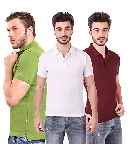 Image of KEOTI Poly Cotton(Mattey) Collar Neck Half Sleeves Tshirt for Men & Boys (Pack of 3), Plain-Regular Fit, Casual Wear, Polo Tees for Daily Use Stylish Comfortable Men's T-Shirt
