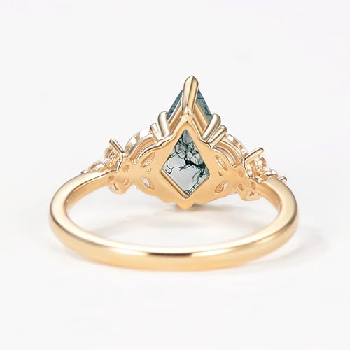 Natural Moss Agate Engagement Rings for Women Promise Ring with 1CT Kite-cut Moss Agate Ring for Women 925 Sterling Silver 10K 14K 18K Gold4