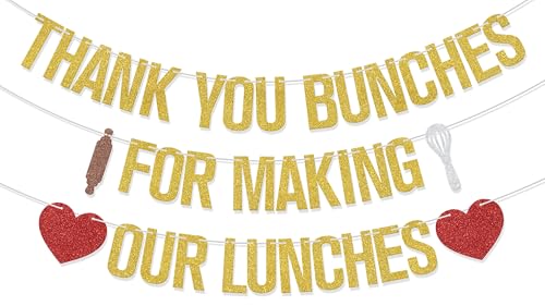 Hzbcxs Thank You Bunches for Making Our Lunches Banner School Lunch Ladies Appreciation Decorations School Lunch Staff Appreciation Party Decorations Gold