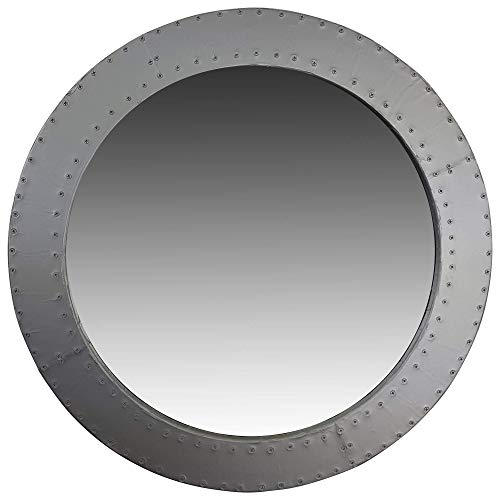 Indoortrend Wandspiegel Silber rund mit Nieten - Spiegel kreisrund silberfarbend für praktische Anwendung oder als Deko Alu Aviator Industrial Design Maße Durchmesser, 57x2x57 cm Cover