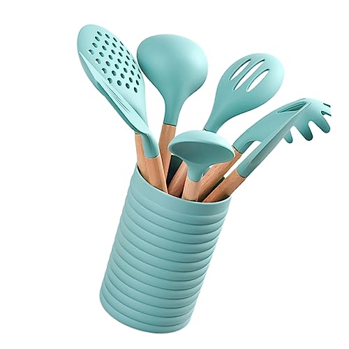 Cabilock 1 Set Cooking Utensil Set with Barrel Creative Kitchen Supplies Heat Resistant Non Stick Kitchen Gadgets Practical Tools for Safe Cooking and Baking Cyan