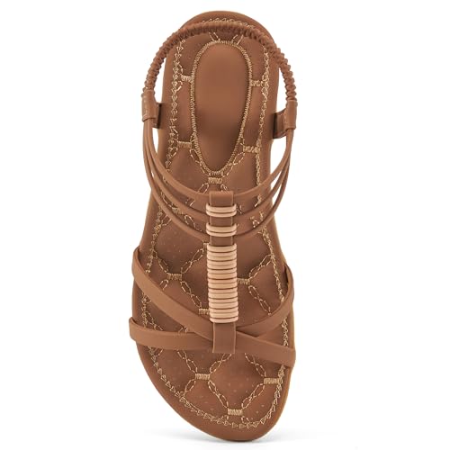 Alicegana Womens Sandals Summer Dressy Gladiator Flat Comfortable Walking Shoes Non Slip Casual Beach Ladies Sandal