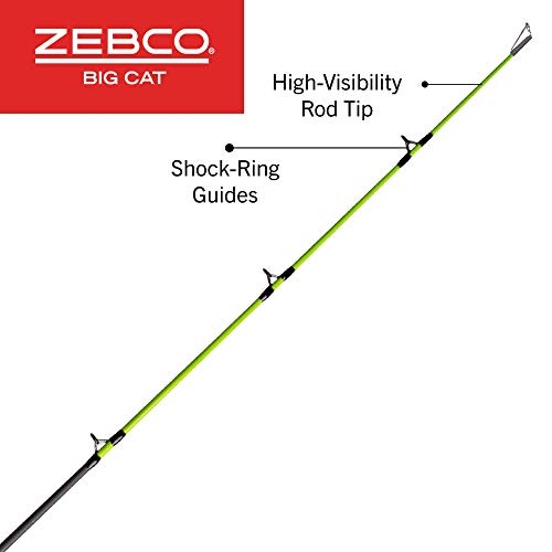 Zebco Big Cat Casting Fishing Rod, 7-Foot 2-Piece Fiberglass Fishing Pole, High-Visibility Rod Tip, Extended Eva Rod Handle, Shock-Ring Guides, Medium-Heavy Power, Black/Green #TOP2