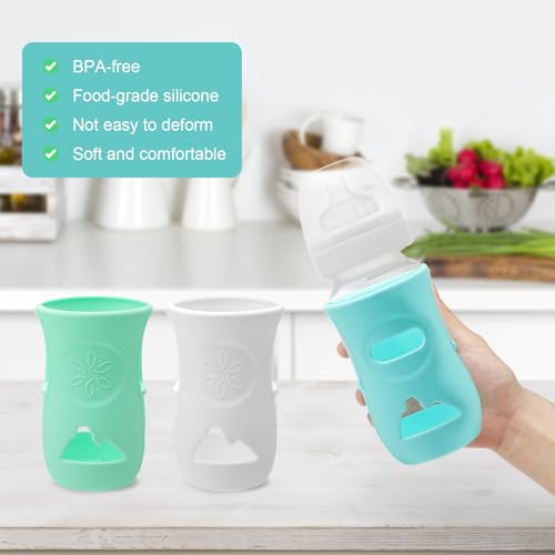 ZMDMAH 3Pack SilikonhüLlen Babyflaschen, 240 Ml Bruchsicherer Babyflaschenhalter, Anti-Drop-Abdeckung für Babyflaschen Passend für Philips Avent Flaschenglas, Avent Flaschen Bpa-Frei (Weiß/Blau/GrüN)