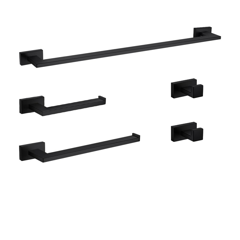Set di 5 accessori da bagno in acciaio inox, montaggio a parete, mensola per bagno, accappatoio, porta carta igienica, portasciugamani, finitura spazzolata (K16-5)