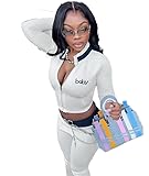 THLAI Womens 2 Piece Outfits Color-Block Zipper Long Sleeve Top & Slim Fit Pants Set Fall Outfits