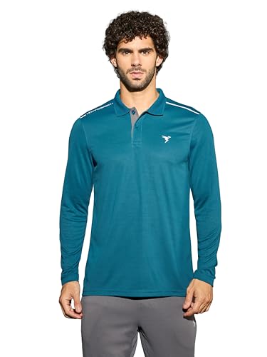 Image of TECHNOSPORT Men's Solid Full Sleeve Polo T-Shirt TECHNOCOOL+ Quick Dry Slim Fit Sports Tee for Travel Casual Smart Wear UPF50+ Anti Odour