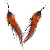 Alasum Pendientes de Pluma Natural Bohemios para Mujer, Colgantes Étnicos Cuentas de Cristal Negras, Diseño Ligero y Vintage, Joyas de Moda para Uso Diario y Eventos Obsequios