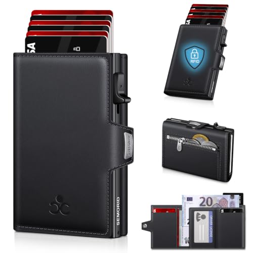 Geldbörse Herren Portmonee Herren mit Münzfach & RFID Schutz Slim Wallet Pop-up Kartenetui Herrens Geldbeutel Herrens für 9-11 Karten ID-Fenster Geldscheinfach Smart Wallet for Men (Schwarz)