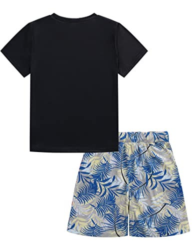 Image of GERU Boy Shorts Sets Hawaiian Outfit Kid Leaves Floral Short Sleeve Shirt Top+shorts Suits