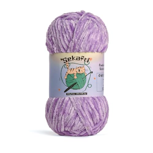 Image of Fuzzy Chenille Yarn for Crocheting, Fluffy Amigurumi Crochet Yarn for DIY Craft /Hat /Shoes, (100g /197yds) Soft Velvet Baby Blanket Yarns(Light Purple)