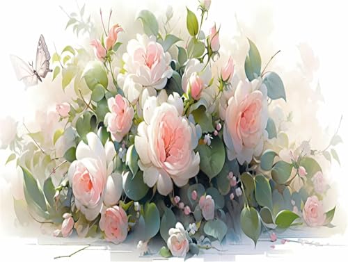 Diamond painting papillon rose point de croix strass round full drill 5D