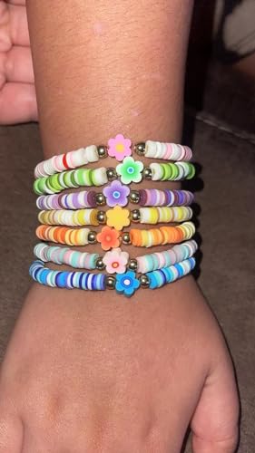 Yowivon Colorful Friendship Bracelets Set Preppy Flower Heart Star Evil Eye Beaded Pearl Clay Bead Bracelets3