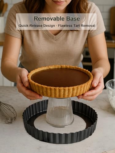 Image of 9.5*2.2 Inch Deep Tart Pan w / Pie Cake Server. Removable Bottom, Non-Stick Coating, Rugged Carbon Steel for Tart Quiche Baking. Gift for Women Wife Christmas Thanksgiving Party Festival Family