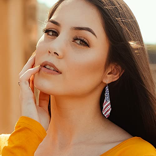 Madison Tyler Americana Collection 4th of July Dangle Drop Earrings for Women | Fashion Red Blue White Patriotic USA Cute Pave Rhinestone Star Post Earrings | American Independence Day Gifts3
